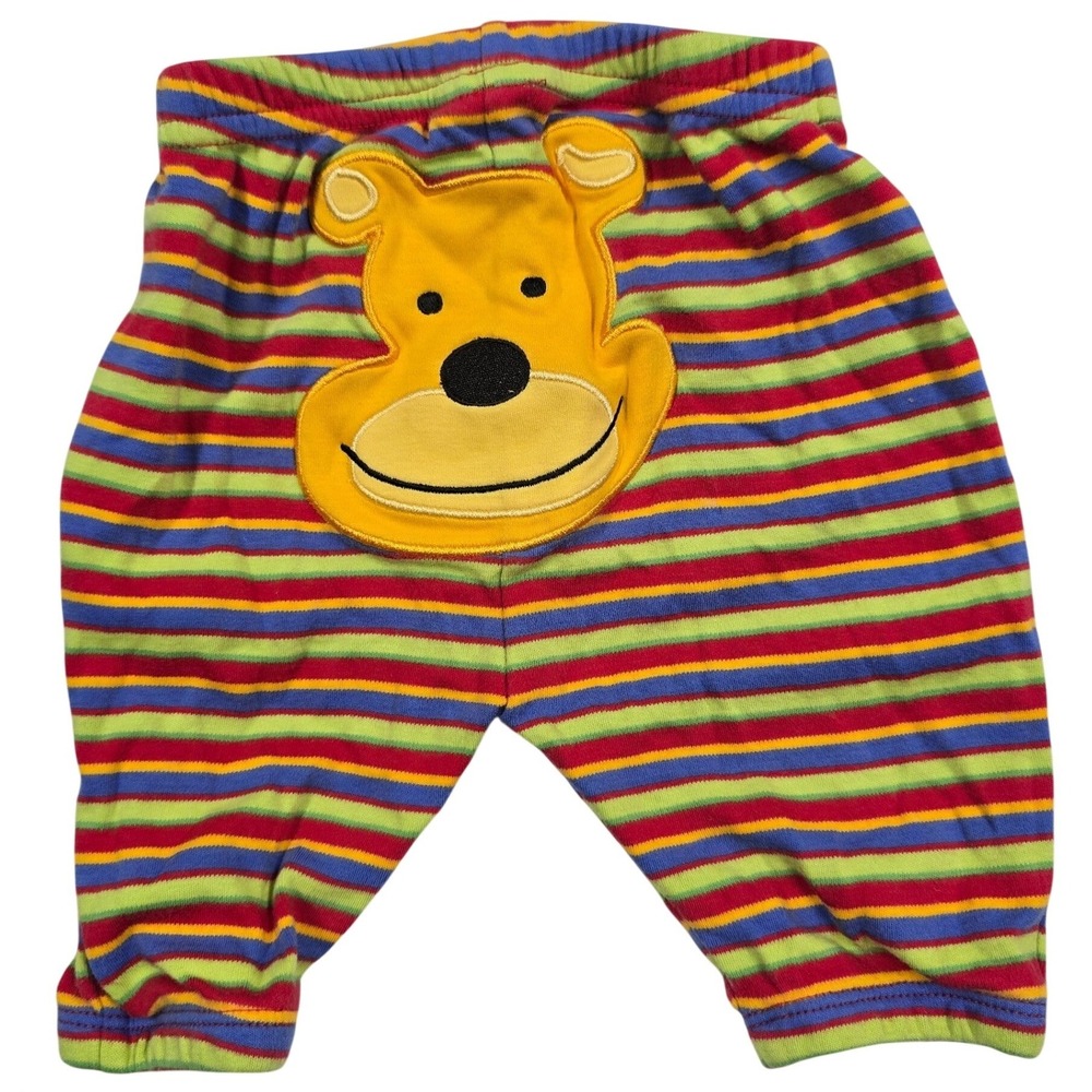 Hanna Andersson Baby Striped Bear Patch Pants Rainbow Size 50 Newborn 0-3M VTG